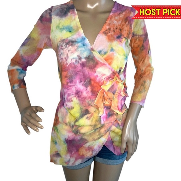 JOHNNY HEAVEN | TIE DYE 3/4 SLEEVE MESH TOP - Picture 1 of 11